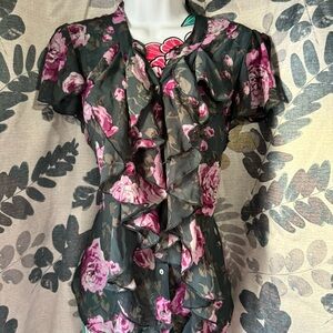 Converse Floral Ruffle Blouse - Pink and Black